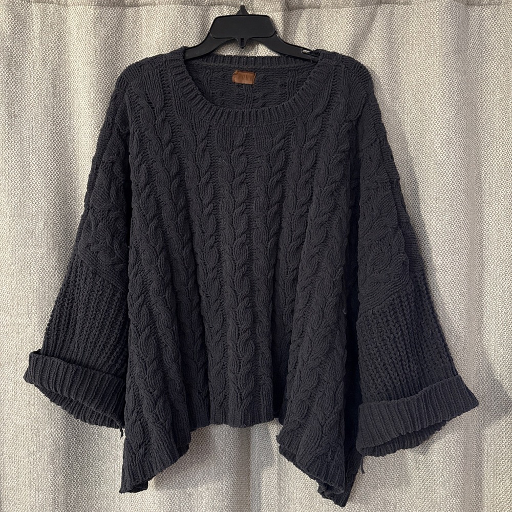POL Sweater Chunky Knit Sweater Oversized - Womens Size Large Gray Boho